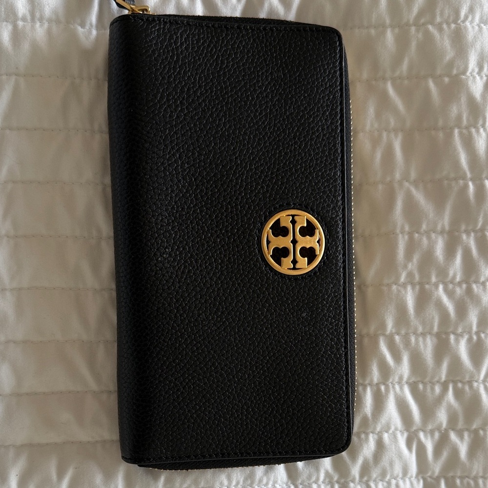 Tory Burch Black Wallet with Gold Logo